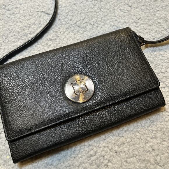Liz Claiborne Black Leather Wallet Trifold Organizer Clutch W/Detachable Strap - Picture 2 of 13